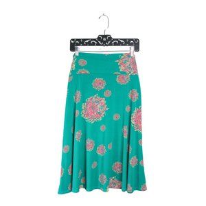 💖 LuLaRoe Green and Pink Floral Print Azure Skirt 2x